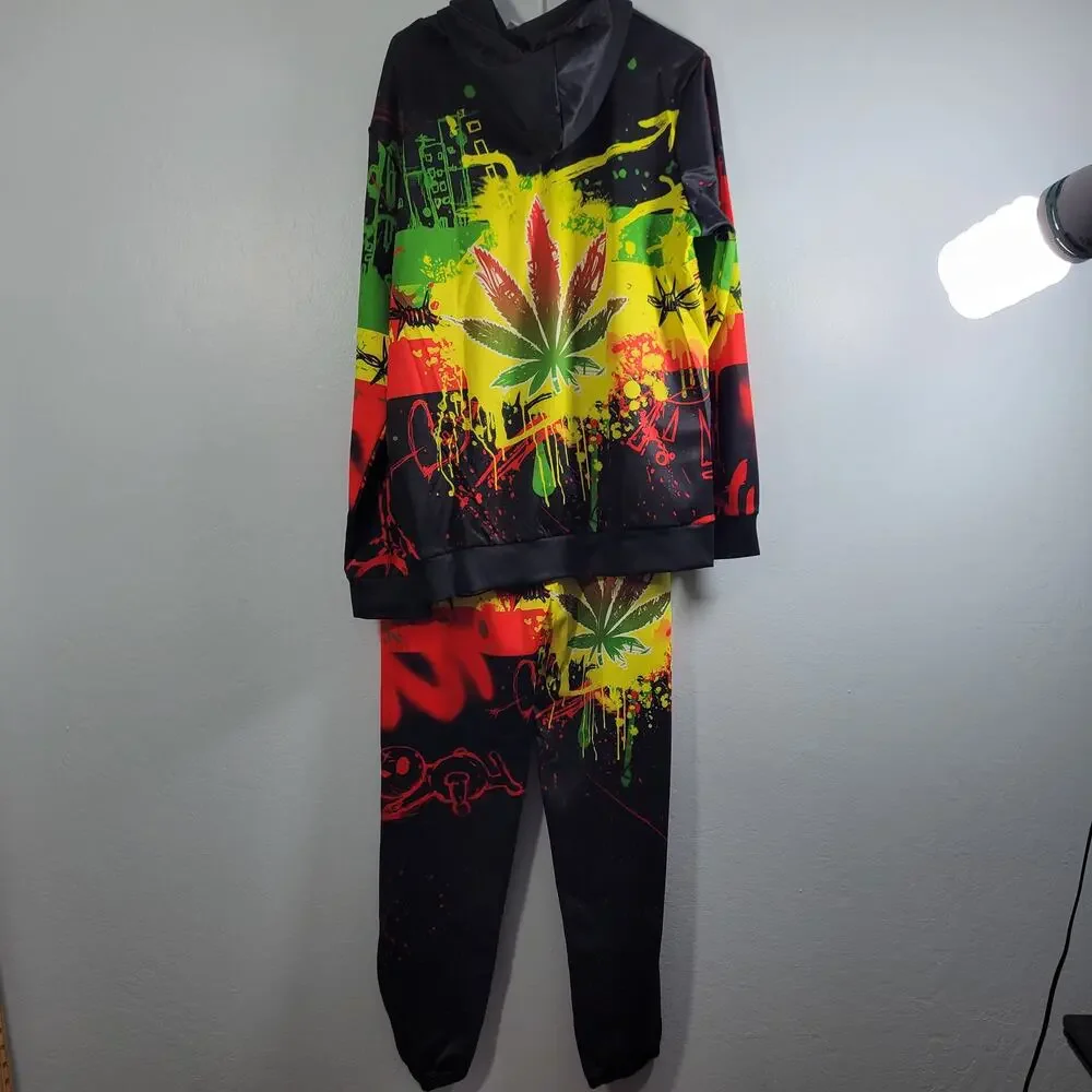 Men's 2 Piece Black Colorful Jogging Set Size M 111225-1237 - Picture 4 of 9